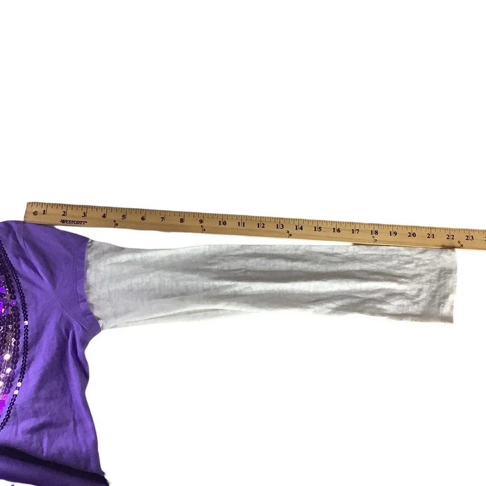 Justice Girls Long Sleeve Purple‎ Shirt Size 18 Sequined Front White Sleeves